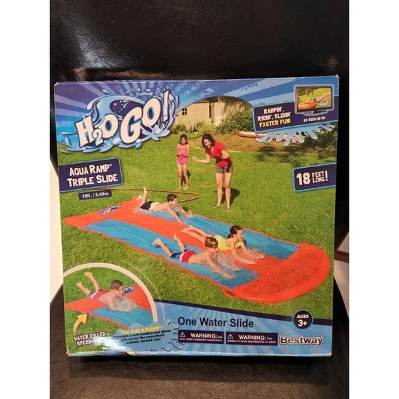 H20 Go Aqua Ramp Triple Water Slide Drench Water Pool Slip N Slide 18 FEET LONG - Picture 1 of 7